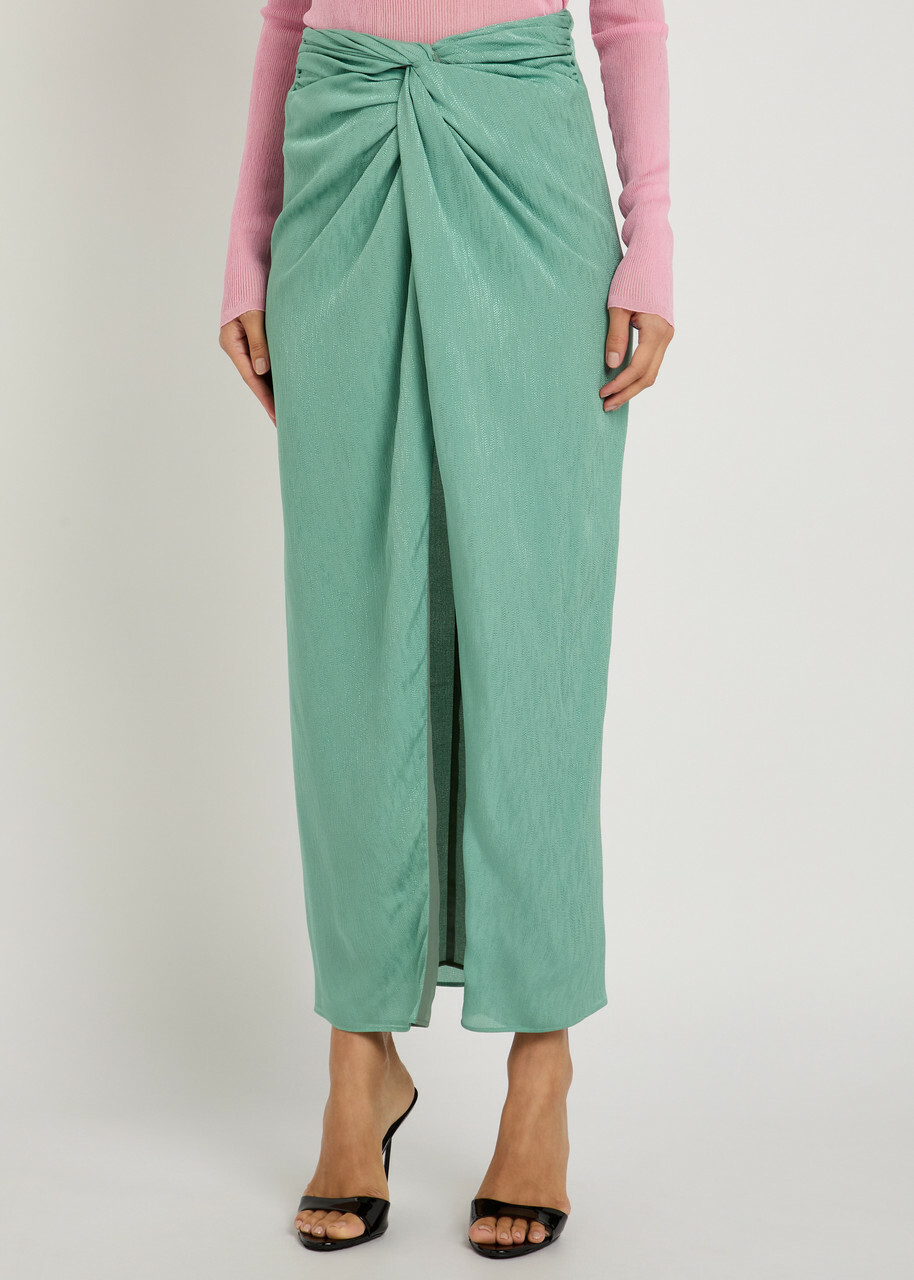 Blaze Milano Konik Twist Silk Maxi Skirt Teal
