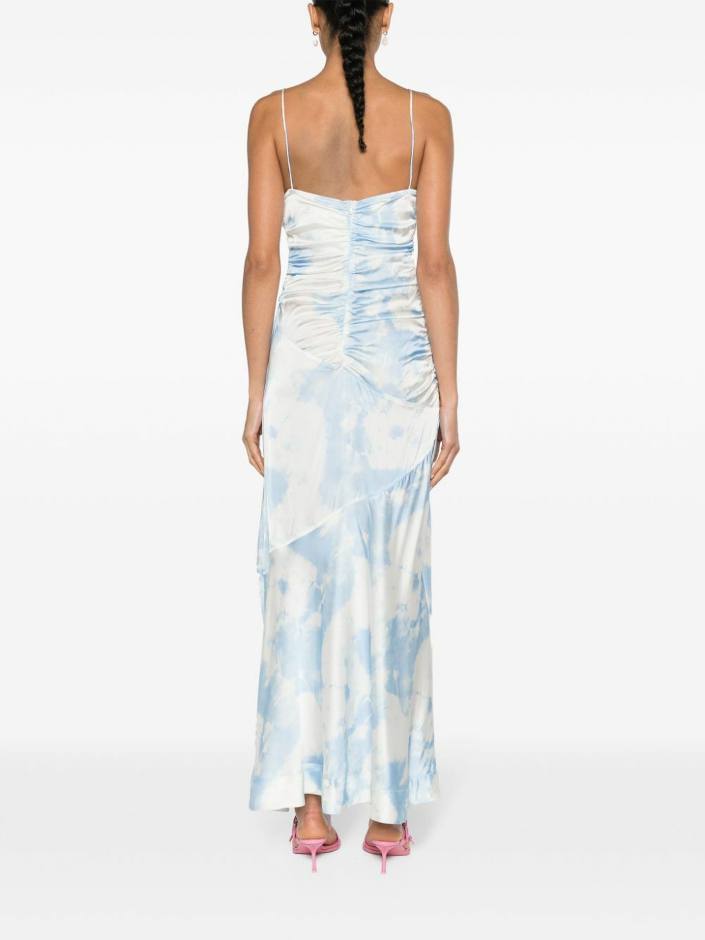 ganni printed satin maxi dress Printed Ruched Satin Maxi Dress (Women)