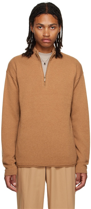 Photo: Guest in Residence Tan Half-Zip Sweater