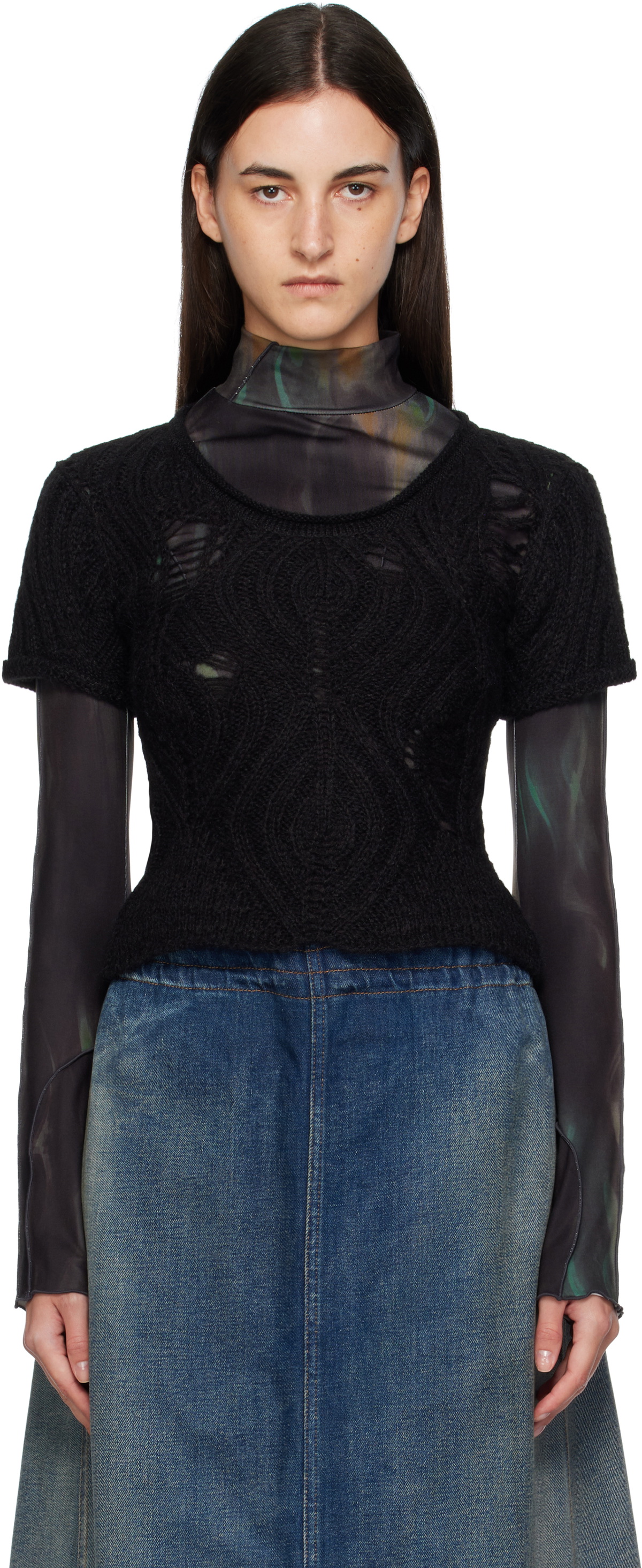 Andersson Bell Black & Green Cap Sleeve Sweater Layered T-shirt