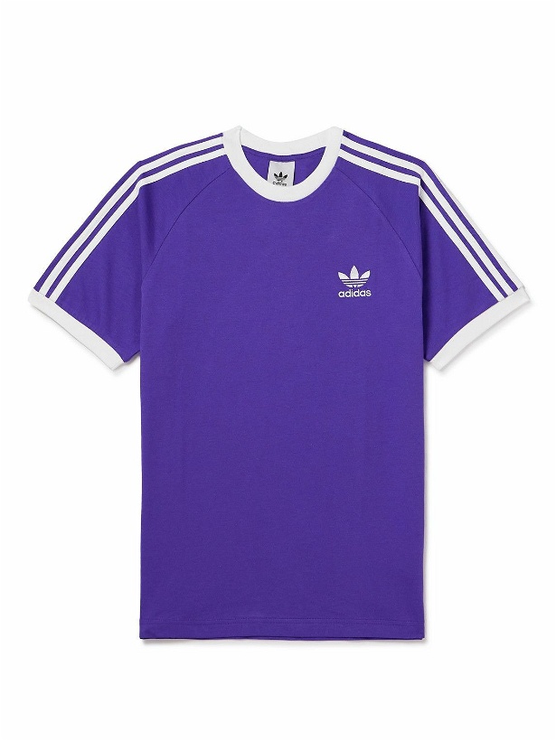 Photo: adidas Originals - Striped Logo-Embroidered Cotton-Jersey T-Shirt - Purple
