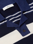 Mr P. - Camp-Collar Striped Merino Wool Polo Shirt - Blue