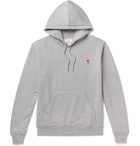 AMI - Logo-Appliquéd Loopback Cotton-Jersey Hoodie - Gray