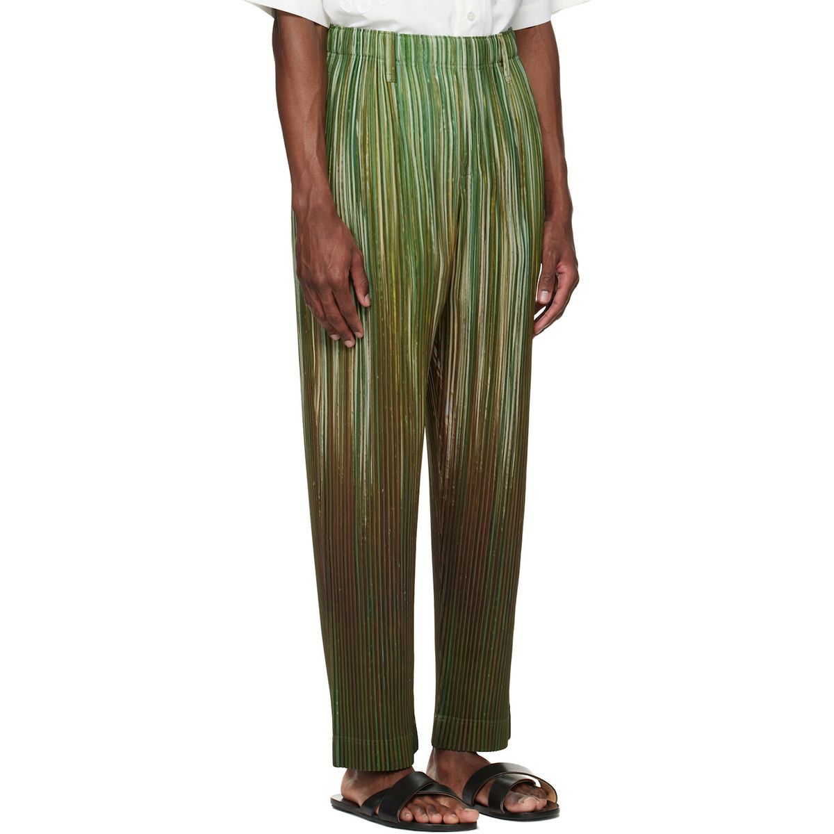 HOMME PLISSÉ ISSEY MIYAKE Green Paint Brush Close-Up Trousers