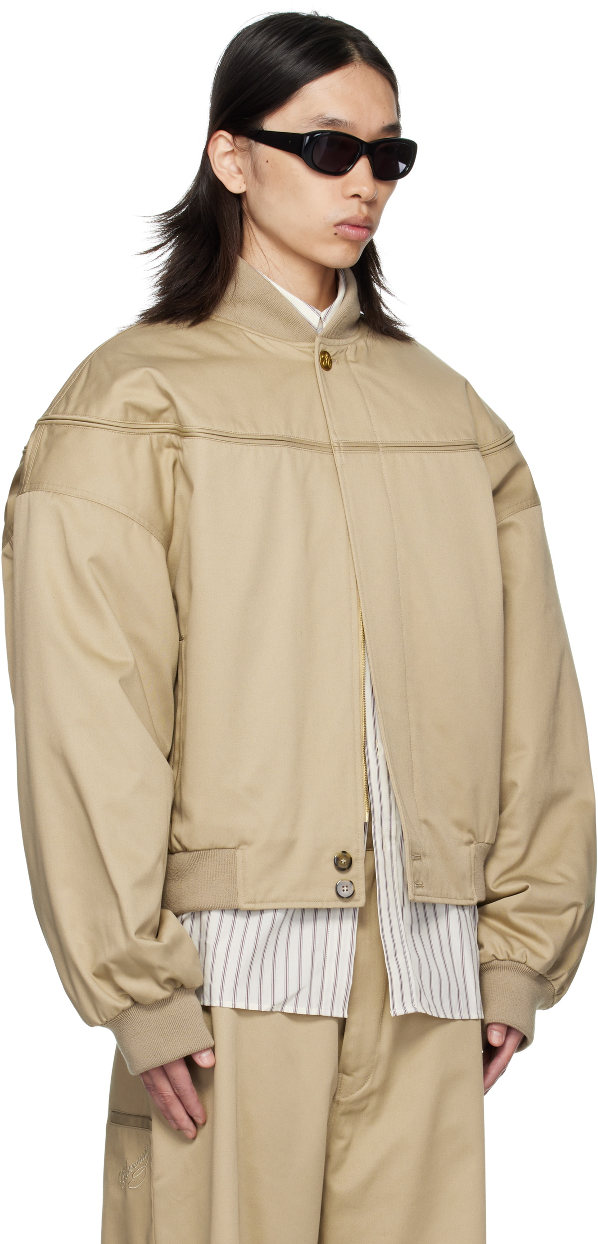 WILLY CHAVARRIA Beige Gas Station Bomber Jacket