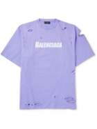 Balenciaga - Oversized Distressed Logo-Print Cotton-Jersey T-Shirt - Purple