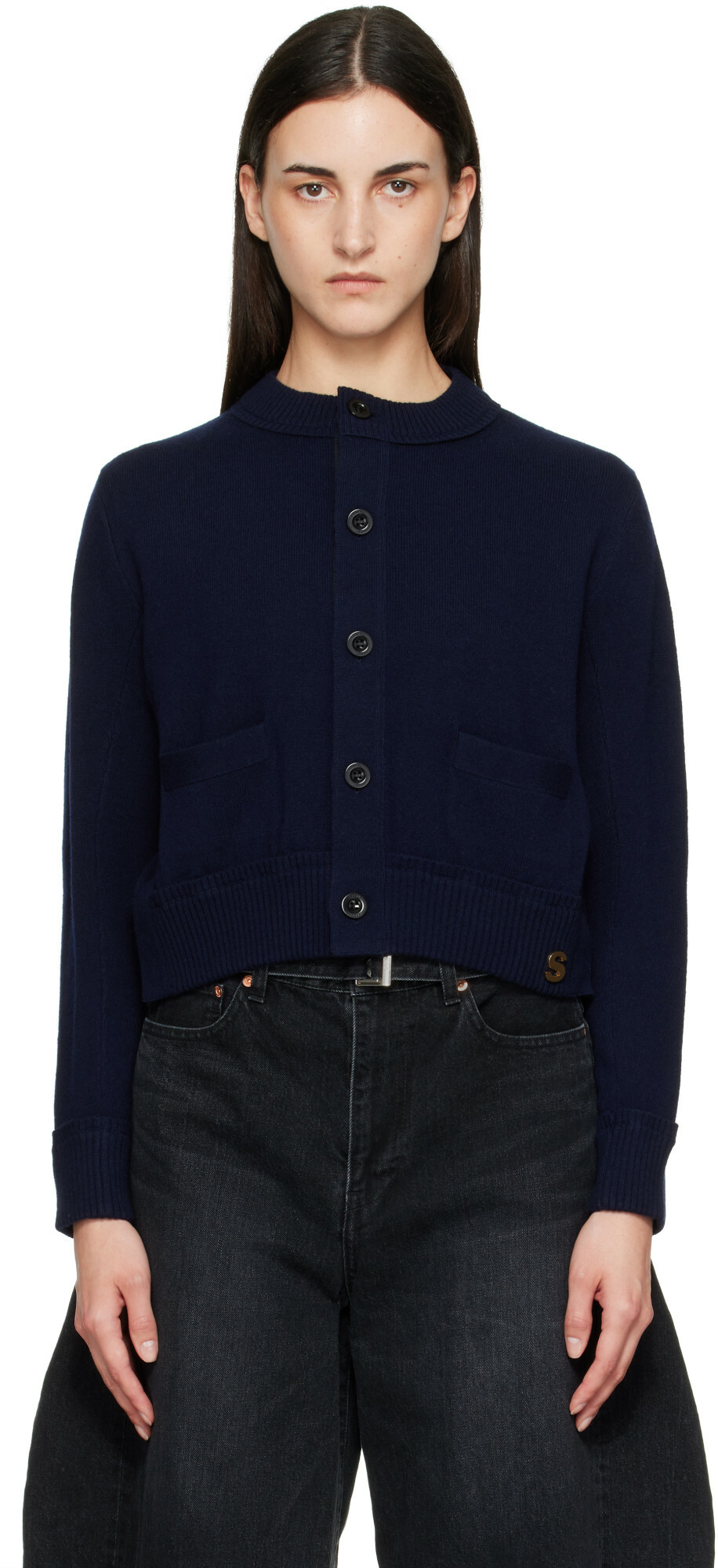 sacai Navy Wool Knit Cardigan