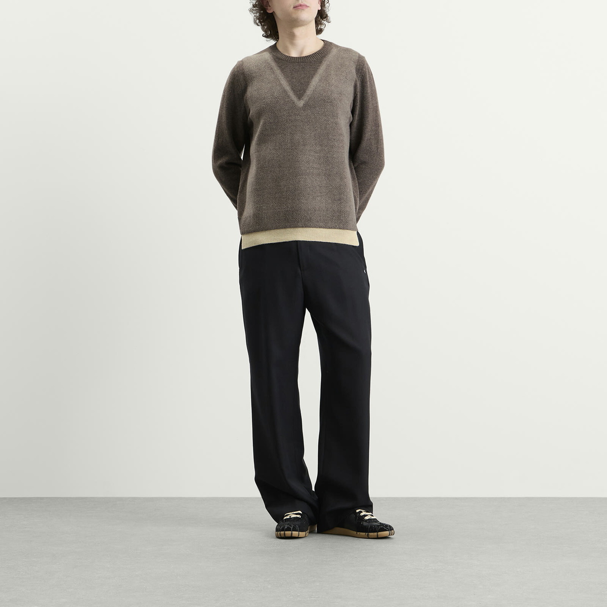 Maison Margiela Men's Fused Knit Sweater in Mud/Ecru