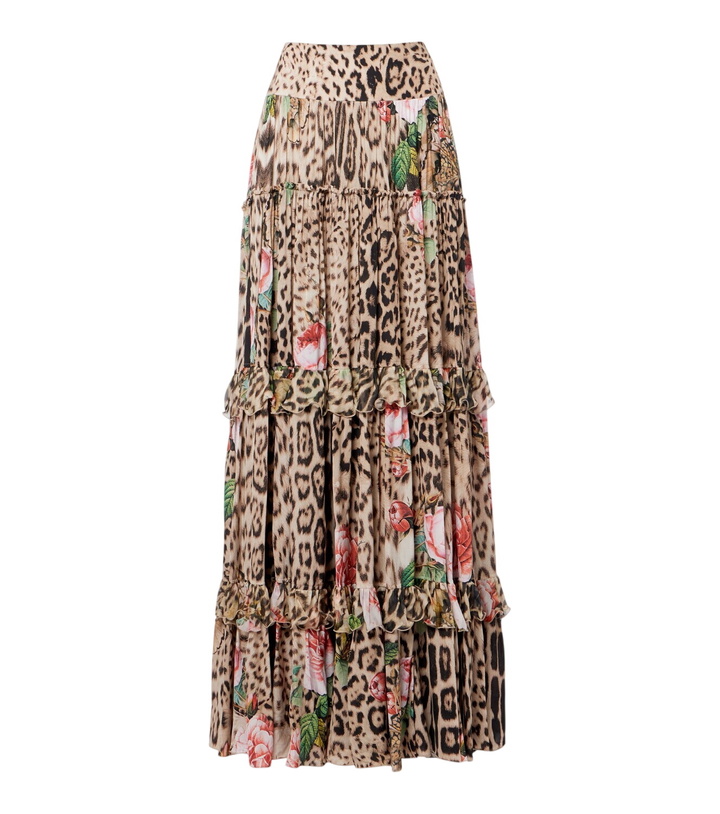 Photo: Roberto Cavalli Printed tiered ruffled maxi skirt
