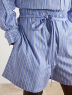 SAINT LAURENT - Straight-Leg Striped Cotton-Poplin Drawstring Shorts - Blue
