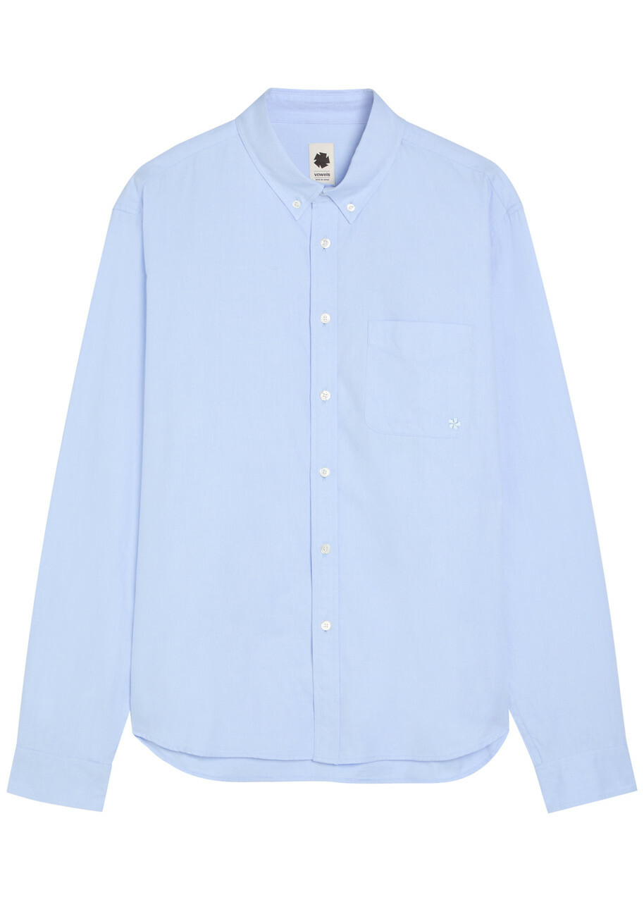Vowels Logo-embroidery Cotton Shirt Blue