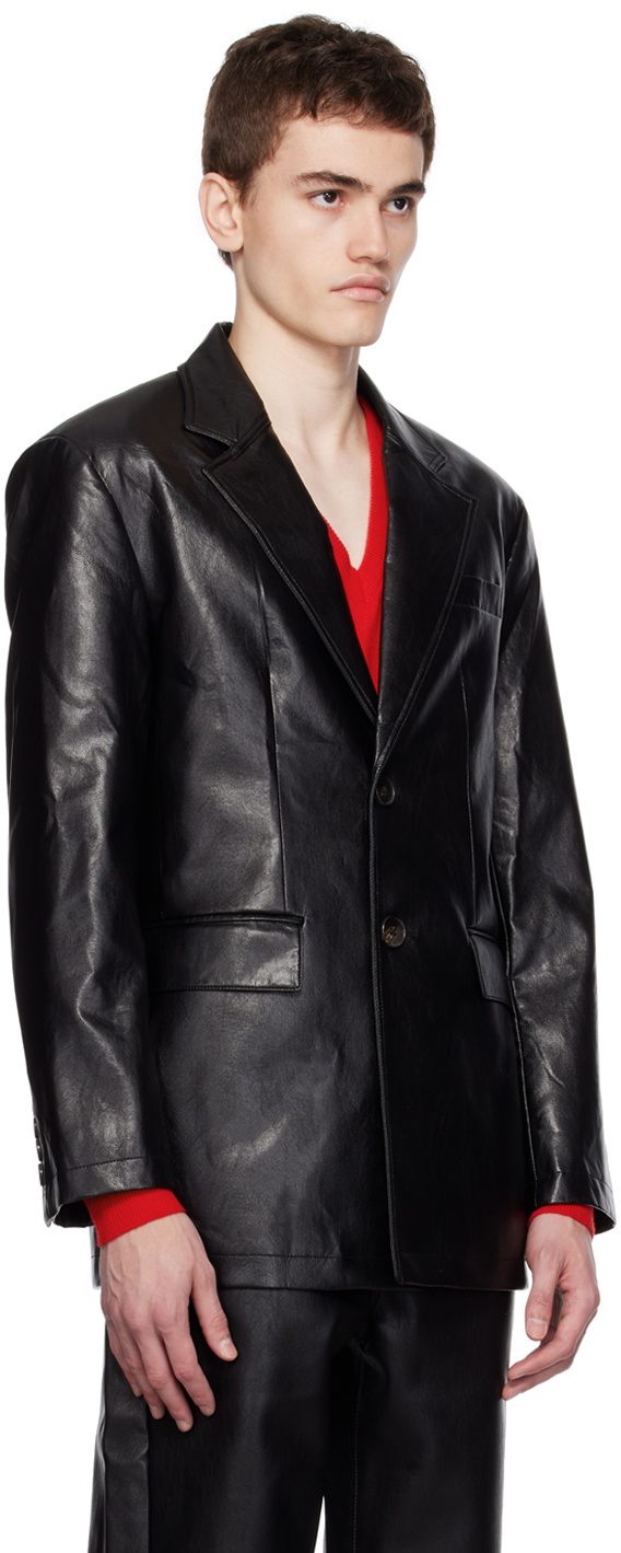 Dunst Black Two-Button Faux-Leather Blazer