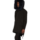 Mr and Mrs Italy Black and Blue Fur Long Quilt Parka