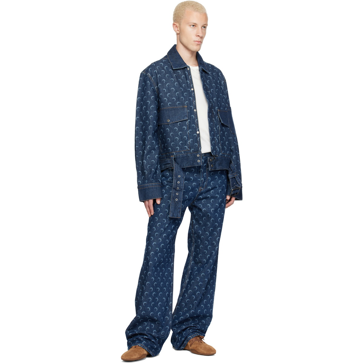 Marine Serre Blue Denim Straight Jeans