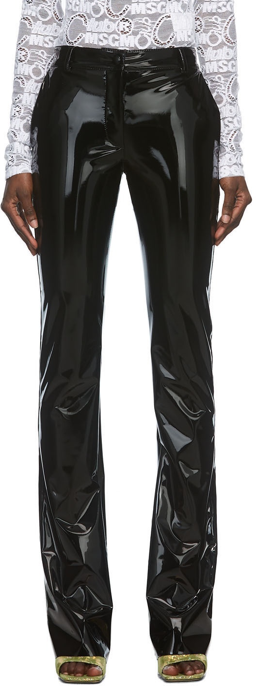 MSGM Black Patent Faux-Leather Trousers MSGM