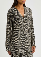 BY Malene Birger Fayette Zebra-print Matte Satin Blouse Black
