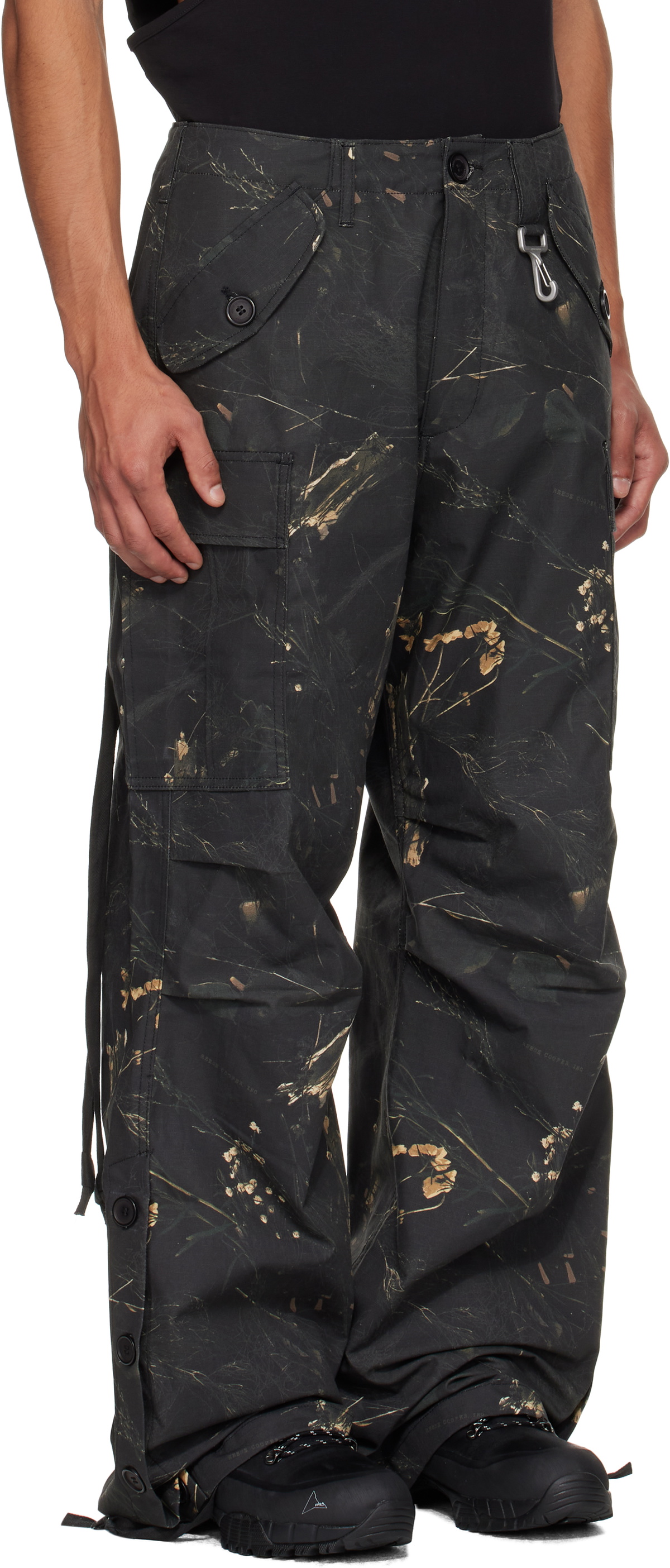 Reese Cooper Green Cotton Ripstop Wide Leg Cargo Pants