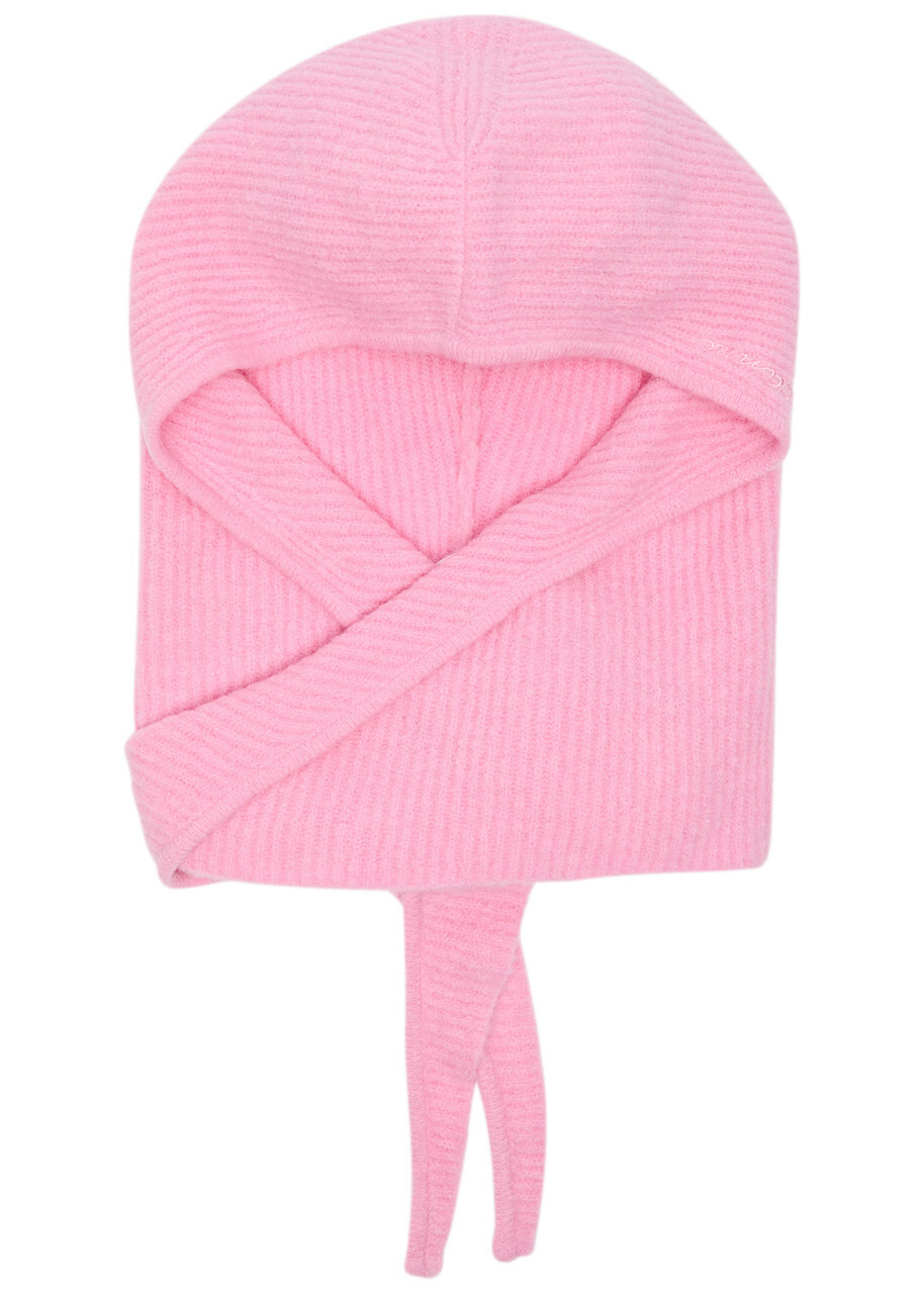 Ganni Logo-embroidered Hooded Knitted Scarf - Pink - One