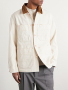 Drake's - Corduroy-Trimmed Denim Jacket - Neutrals