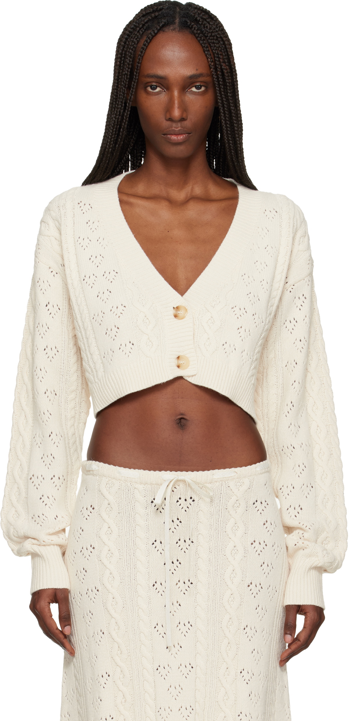 GUIZIO Off-White Noah Wool Cable Crop Cardigan