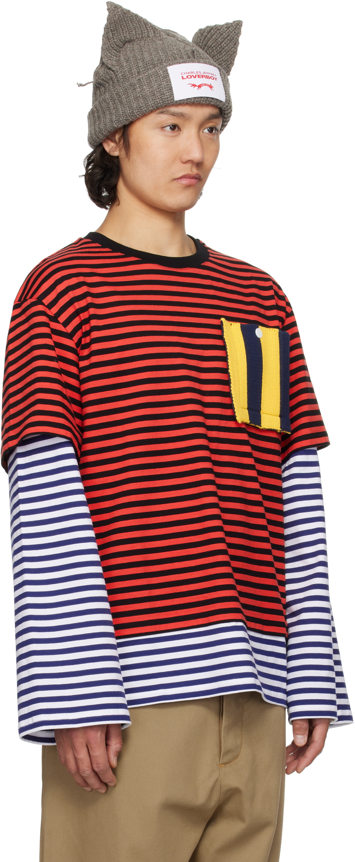 Charles Jeffrey LOVERBOY Red Patch Long Sleeve 2-In-1 T-shirt