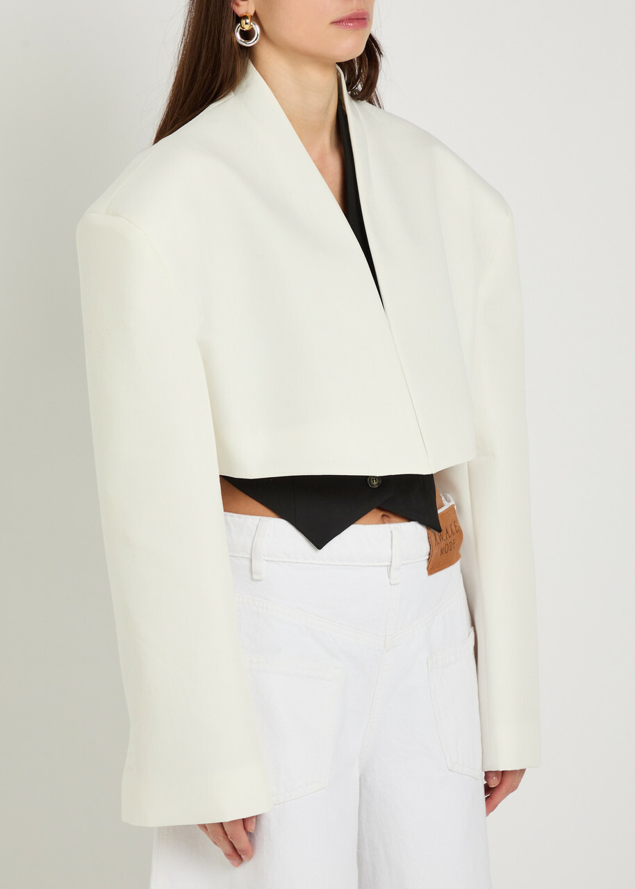 A.W.A.K.E Mode Cropped Woven Tuxedo Jacket White
