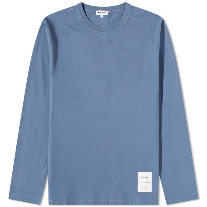 Photo: Norse Projects Men's Long Sleeve Holger Tab Series T-Shirt in Scoria Blue