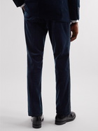 Brunello Cucinelli - Straight-Leg Satin-Trimmed Cotton-Corduroy Tuxedo Trousers - Blue