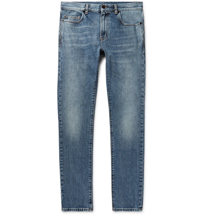 Photo: Saint Laurent - Skinny-Fit 15cm Hem Distressed Denim Jeans - Men - Mid denim