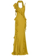 DE LA Vali Mayara Scar-effect Ruffled Chiffon Gown Yellow