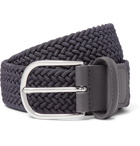 Anderson's - 3.5cm Dark-Grey Leather-Trimmed Woven Elastic Belt - Gray