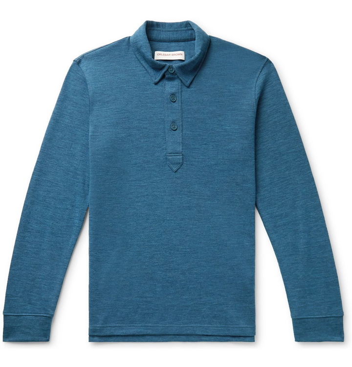 Photo: Orlebar Brown - Longwood Slim-Fit Mélange Wool-Blend Polo Shirt - Blue