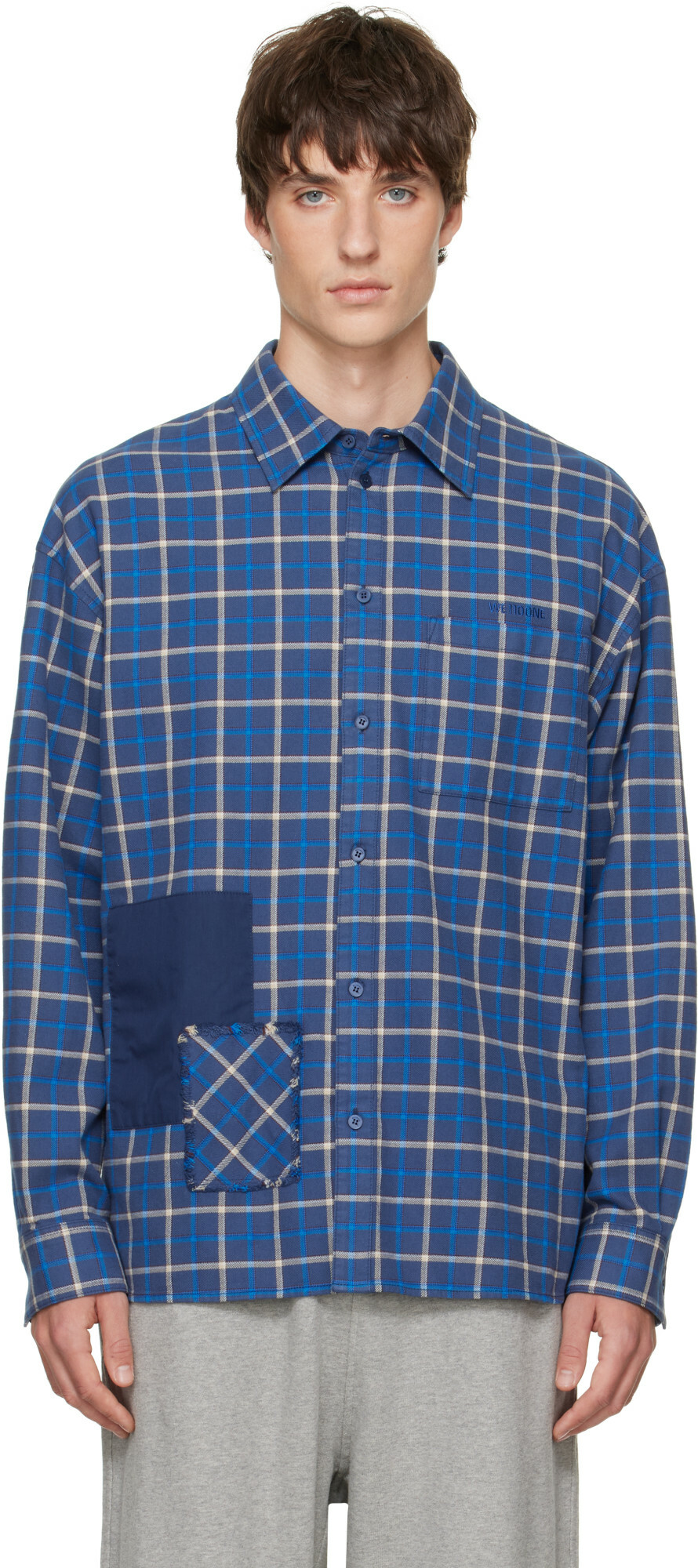 We11done Blue Repaired Checked Shirt
