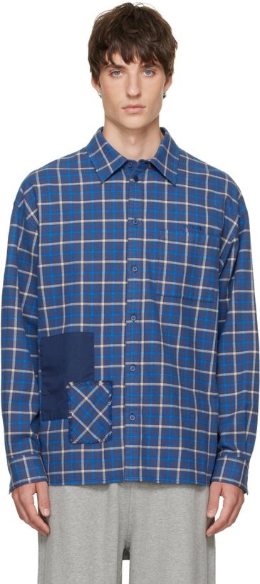 Photo: We11done Blue Repaired Checked Shirt