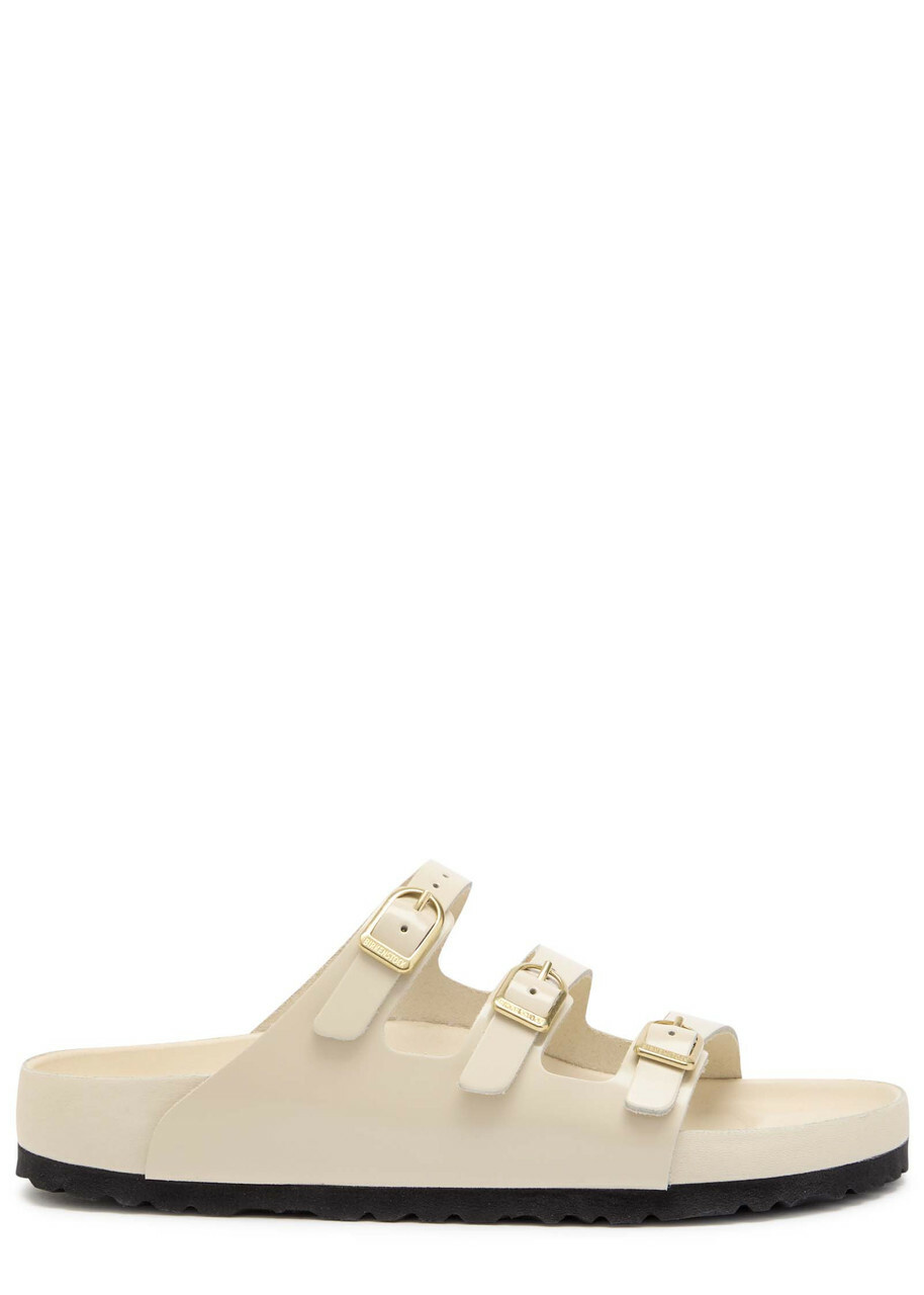 Birkenstock Florida Patent Leather Sliders Ecru