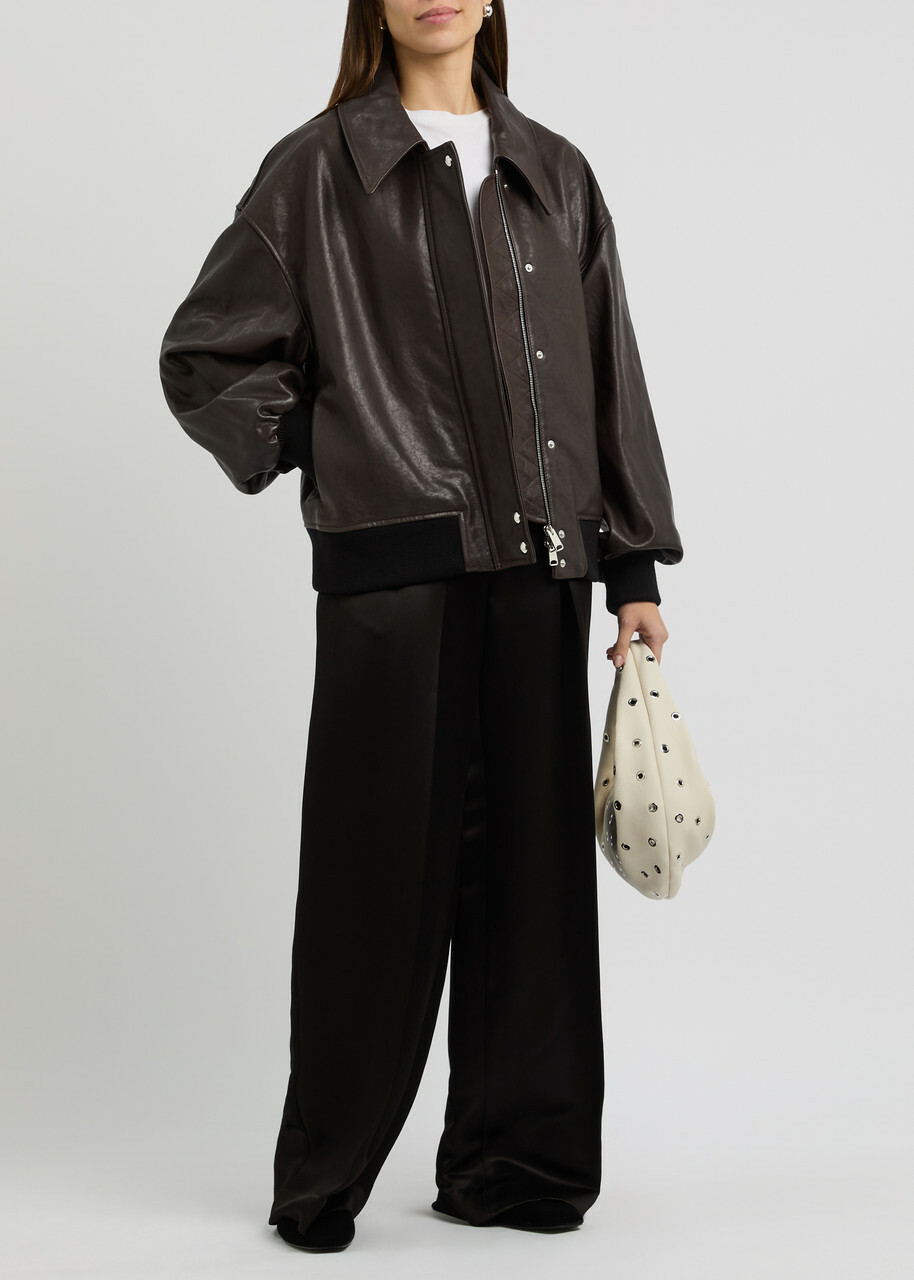 Khaite Shelman Leather Jacket Brown Dark
