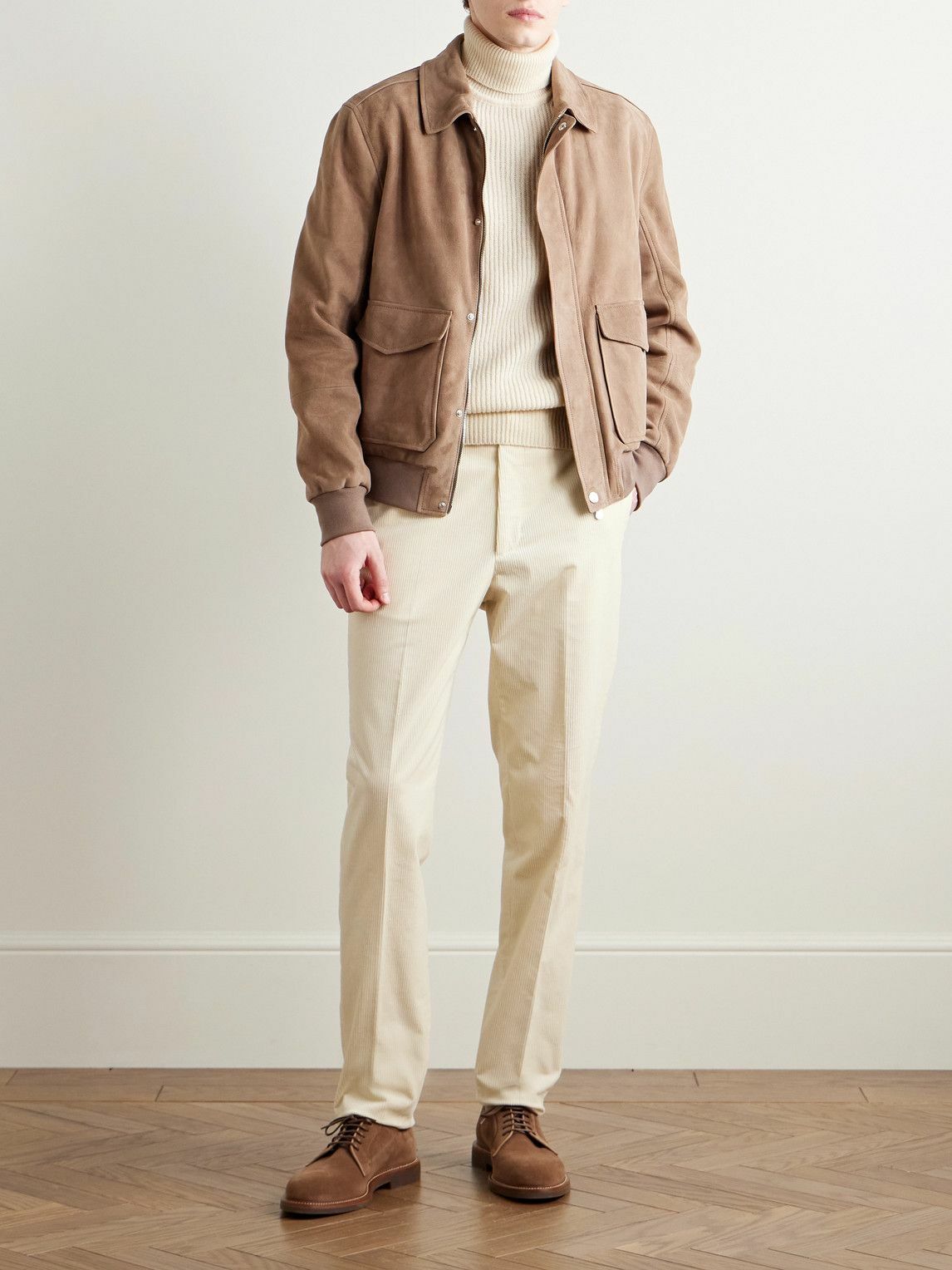De Petrillo - Slim-Fit Ribbed Merino Wool and Cashmere-Blend Rollneck Sweater - Neutrals