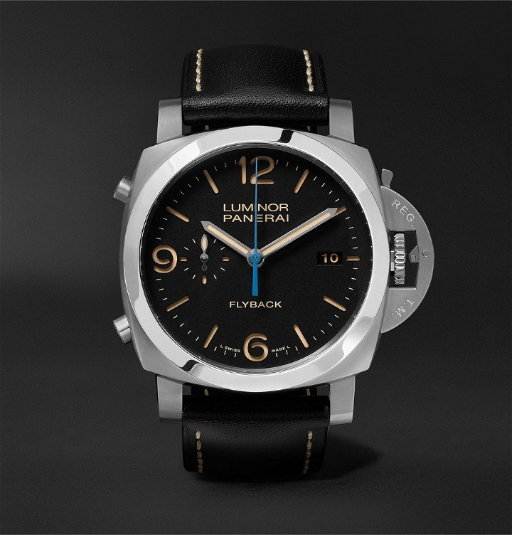 Photo: Panerai - Luminor 1950 3 Days Chrono Flyback Automatic Acciaio 44mm Stainless Steel and Leather Watch - Black
