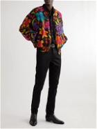 SAINT LAURENT - Embellished Floral-Print Crepe Bomber Jacket - Black