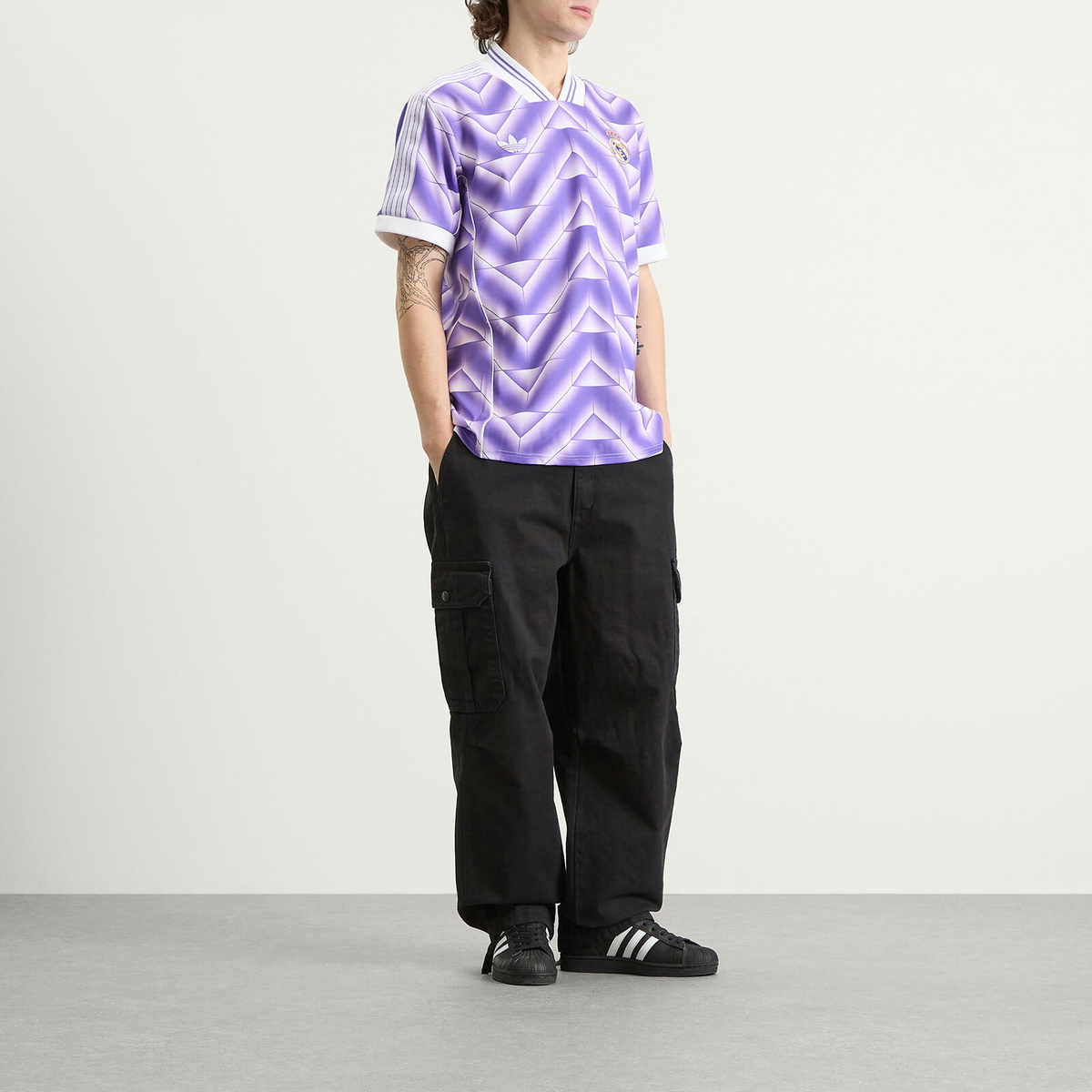Adidas Real Madrid Lifestyler Jersey Top in Purple Rush/White