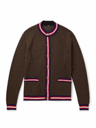 Balmain - Monogrammed Wool-Jacquard Webbing-Trimmed Cardigan - Brown