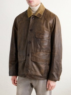 RRL - Corduroy-Trimmed Leather Jacket - Brown