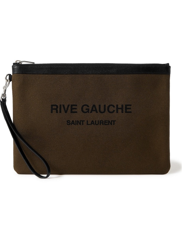 Photo: SAINT LAURENT - Leather-Trimmed Logo-Print Canvas Pouch - Green