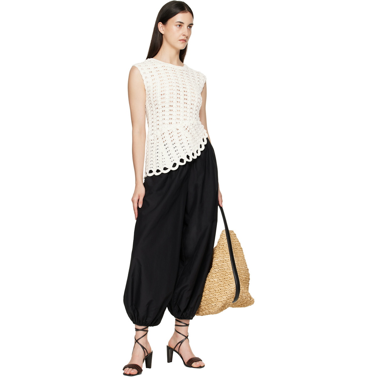 Loulou de Saison White Saez Ruffled Crochet Top