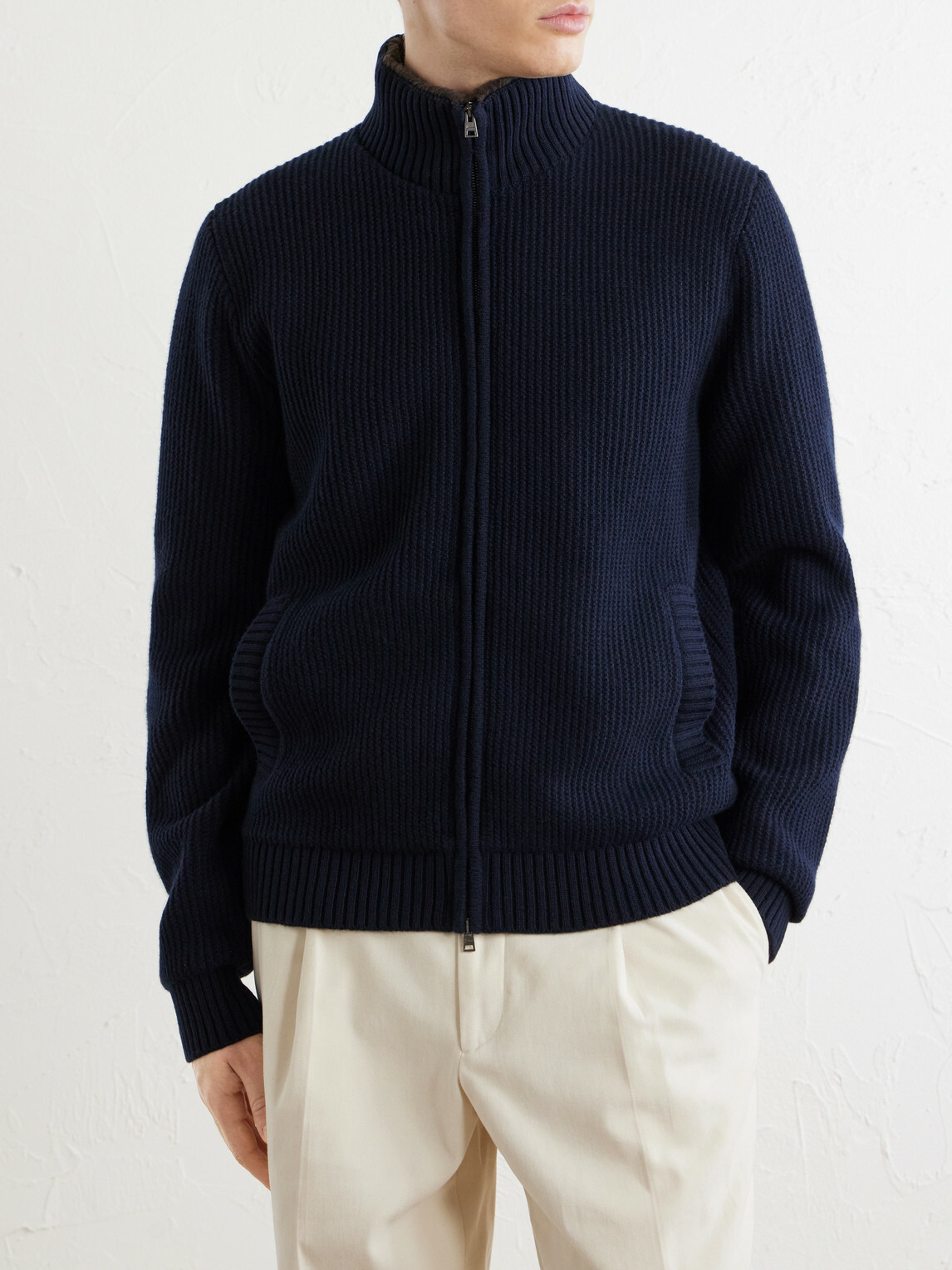 Herno - Wool Zip-Up Cardigan - Blue