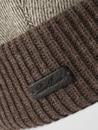 Loro Piana - Logo-Appliquéd Herringbone Cotton-Blend and Ribbed-Knit Beanie - Brown