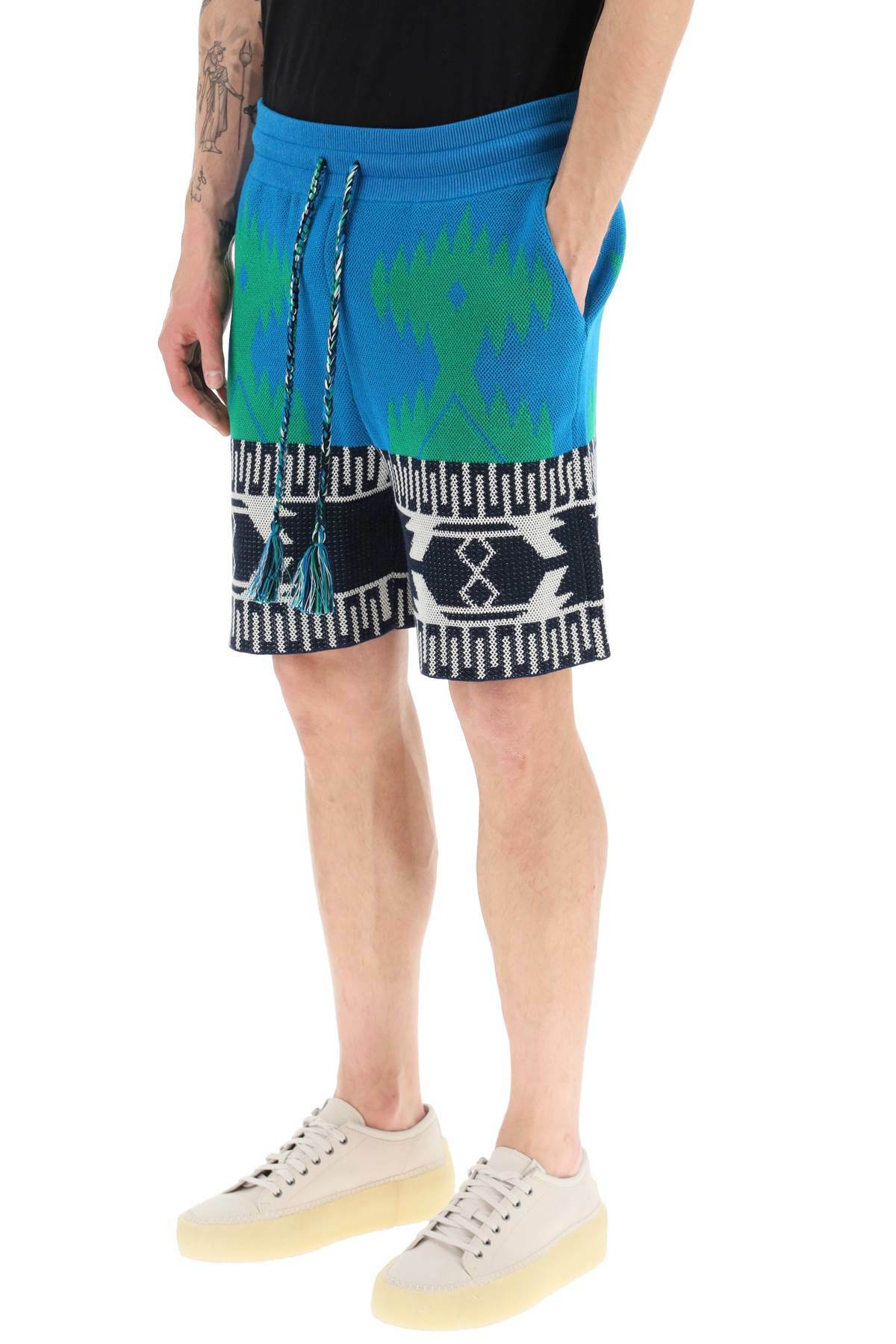 Alanui Blue And Green Cotton Piquet Icon Bermuda Shorts