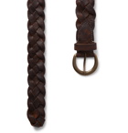 RRL - 3.5cm Distressed Leather Woven Belt - Brown