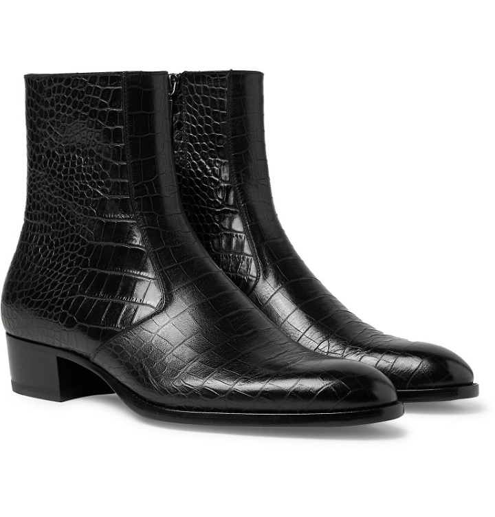 Photo: SAINT LAURENT - Wyatt Croc-Effect Leather Chelsea Boots - Black