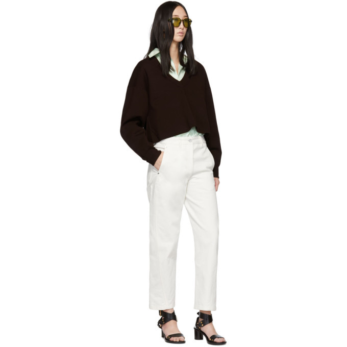 Tibi Burgundy V-Neck Cropped Sweater